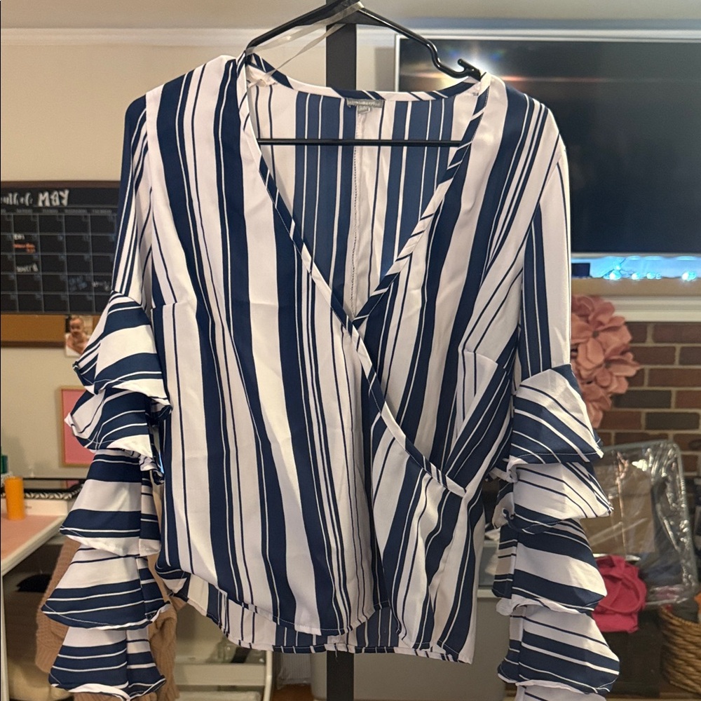 Charlotte Russe Navy and White Striped Blouse